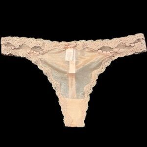 Victoria’s Secret Dream Angels Shine Mesh lace trim Thong Panty Beige Large